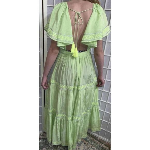 Pranella Embroidered Tiered Flutter Sleeve Floral Boho Beach Designer Dress S/M - Picture 2 of 15